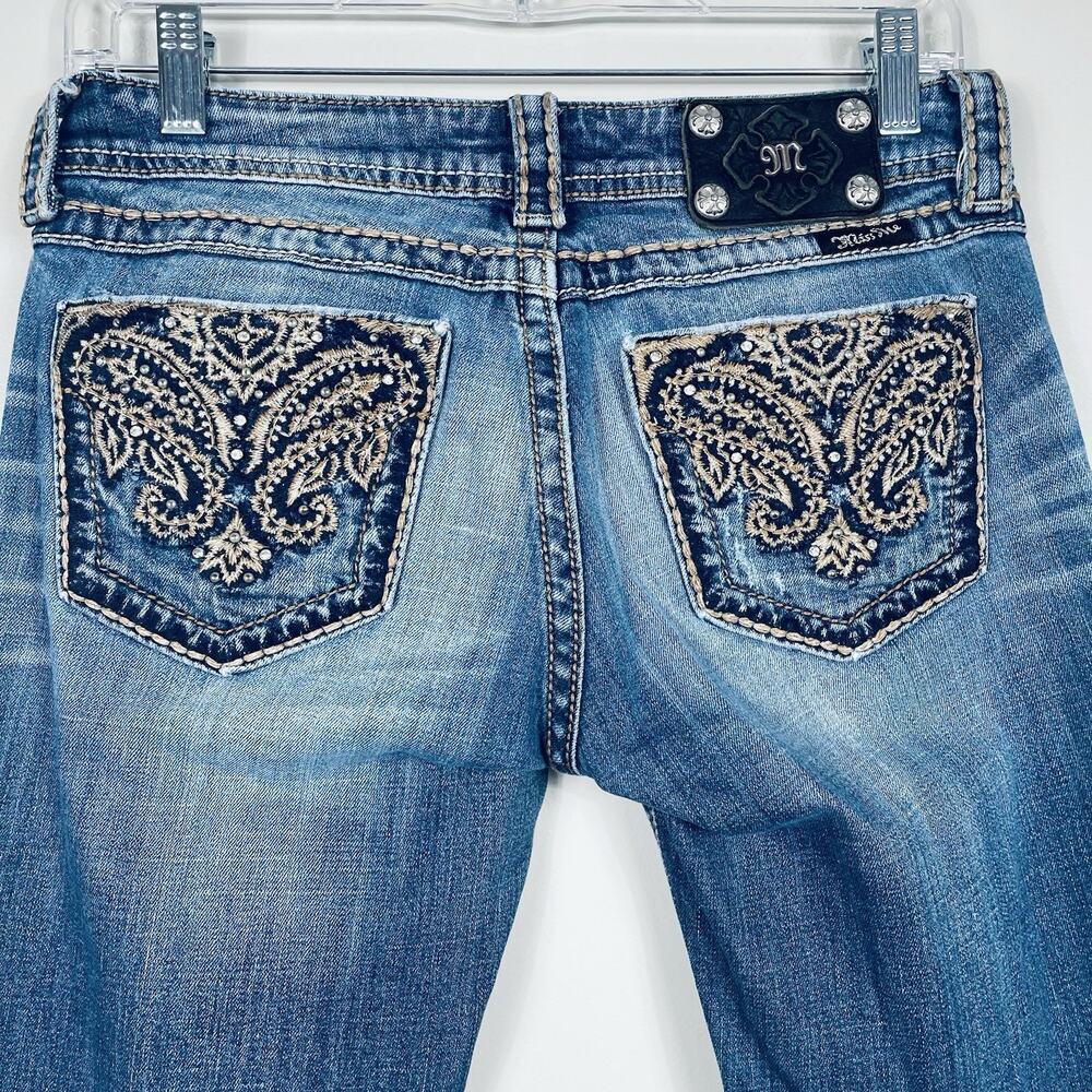 Miss Me Jeans Size 28 Boot Cut Distressed Embellished Pockets Rhinestones REPAIR